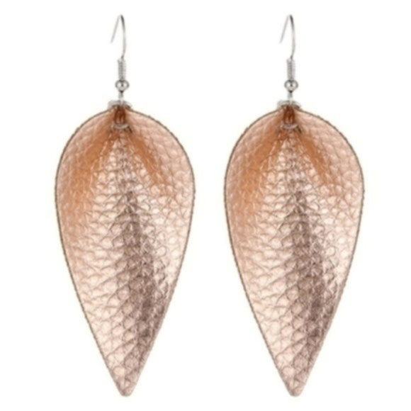 Jewelry - !!!5 for $25 Gold Leather Leaf Dangle Earrings